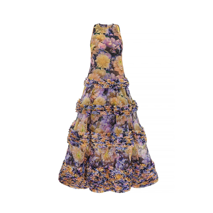 zimmermann impressionist floral halter tiered silk maxi dress